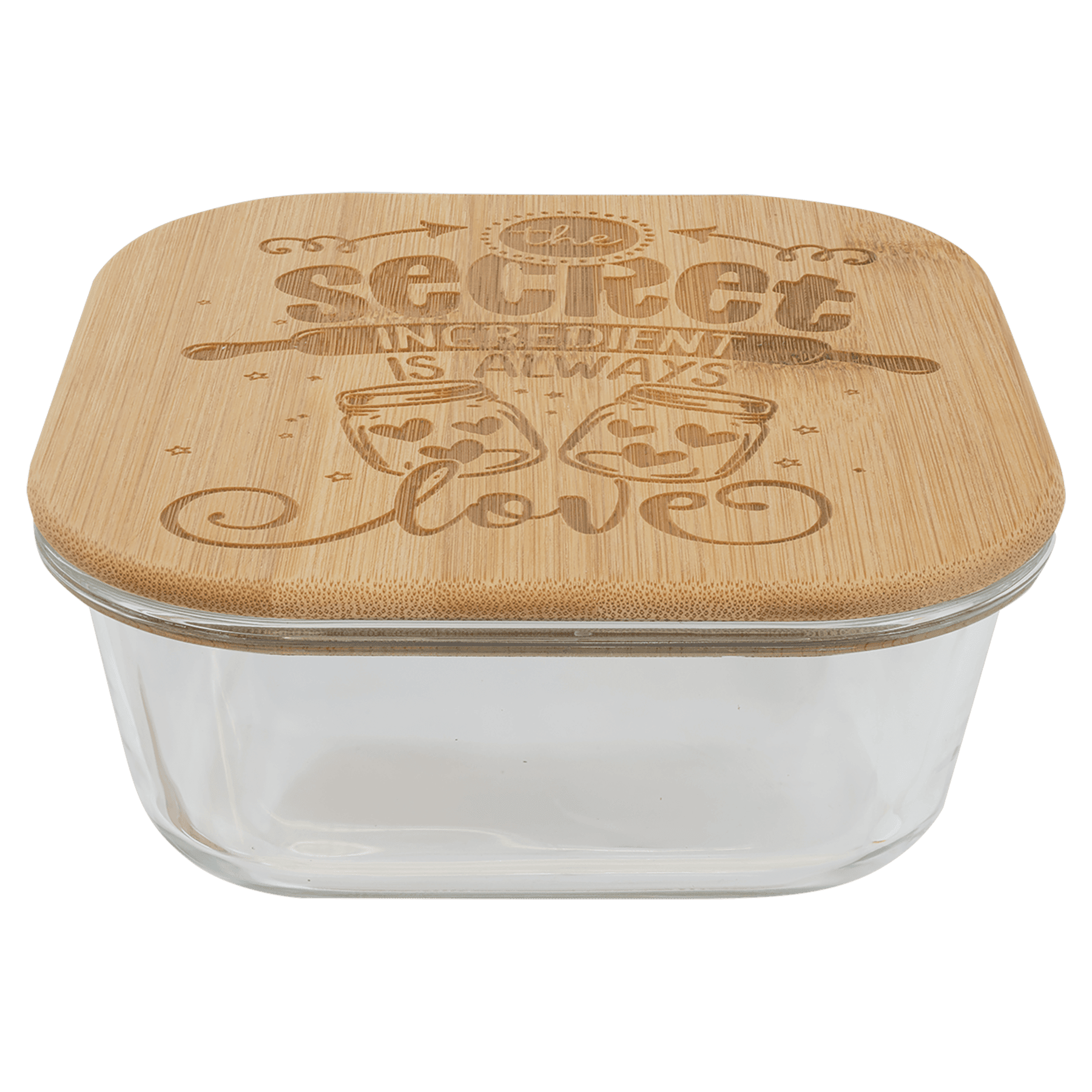 Square Custom Engraved Glass Container with Bamboo Lid