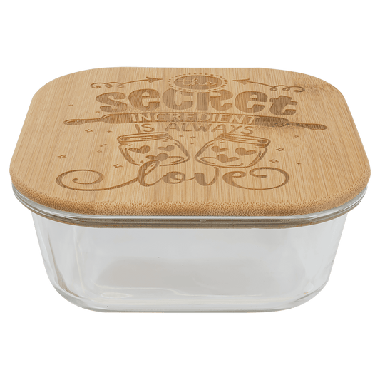 Square Custom Engraved Glass Container with Bamboo Lid