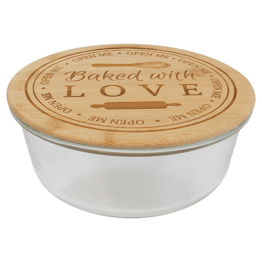 Round Custom Engraved Glass Container with Bamboo Lid