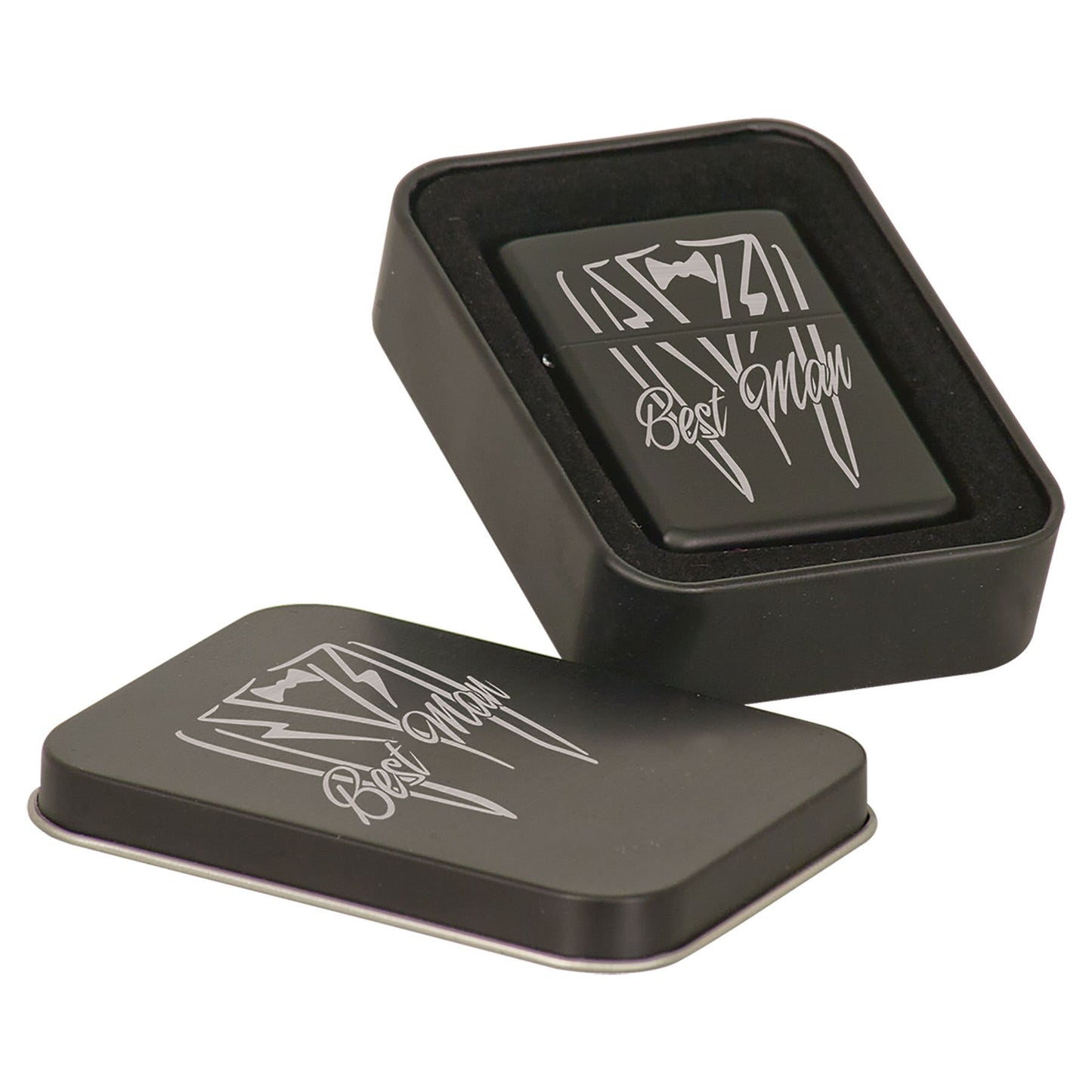 Personalized Matte Black Lighter in Black Tin