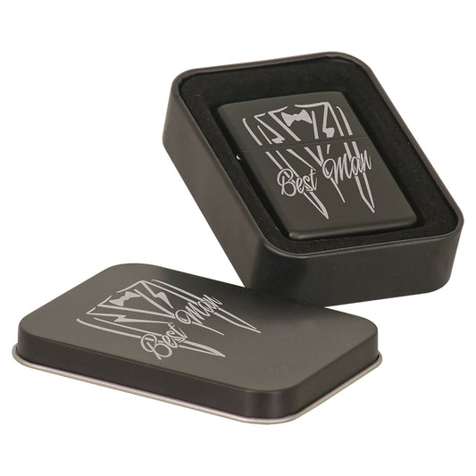 Personalized Matte Black Lighter in Black Tin