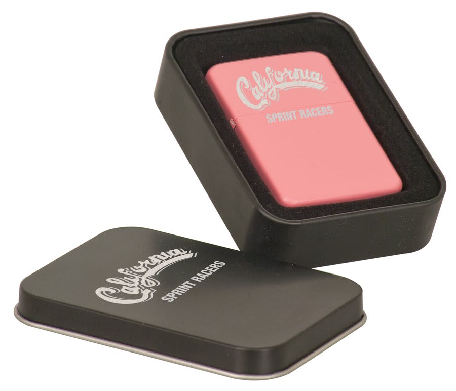 Personalized Matte Pink Lighter in Black Tin