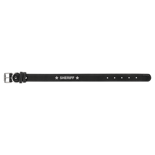 Personalized Black/Silver Small Leatherette Dog Collar - Leatherette