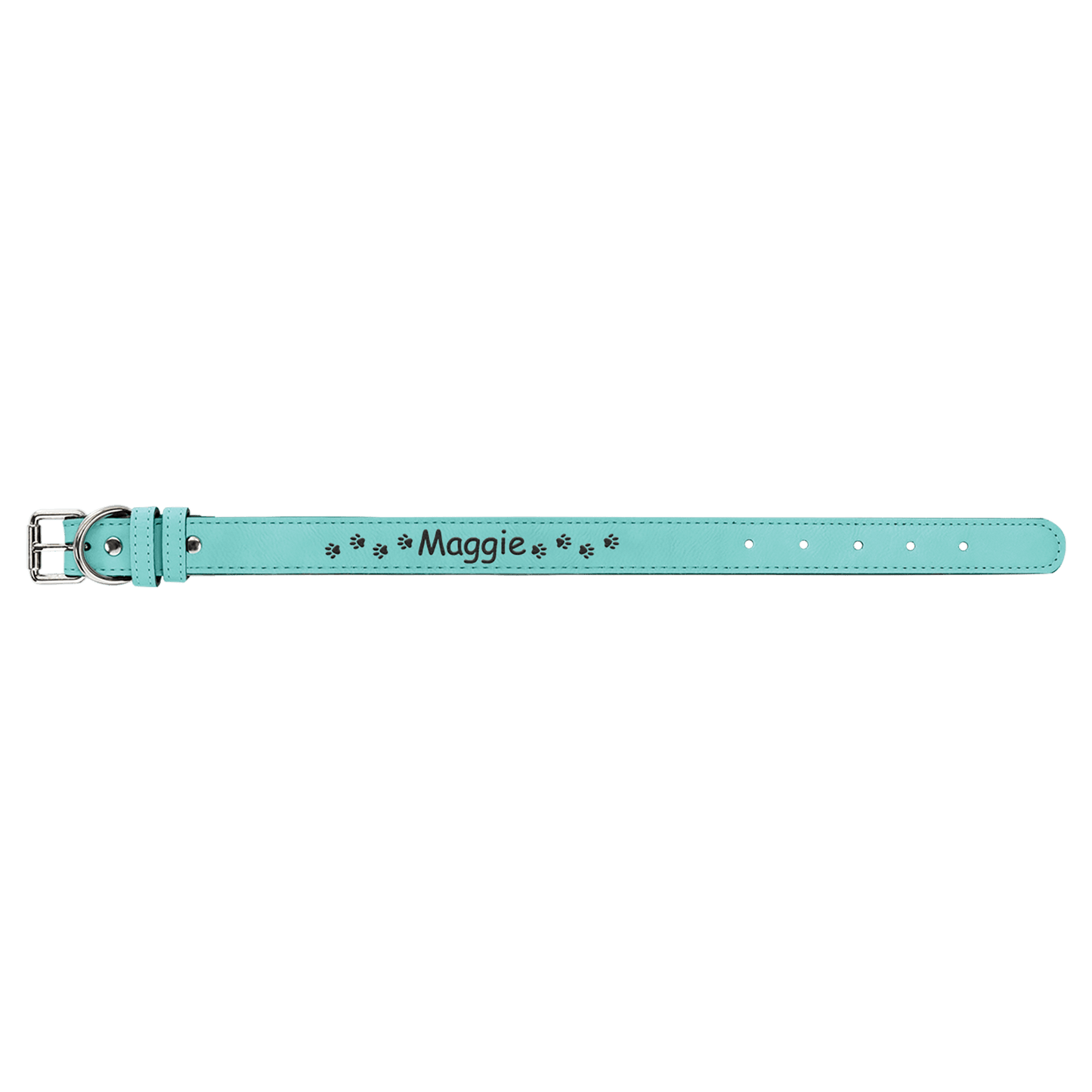 Personalized Teal Small Leatherette Dog Collar - Leatherette