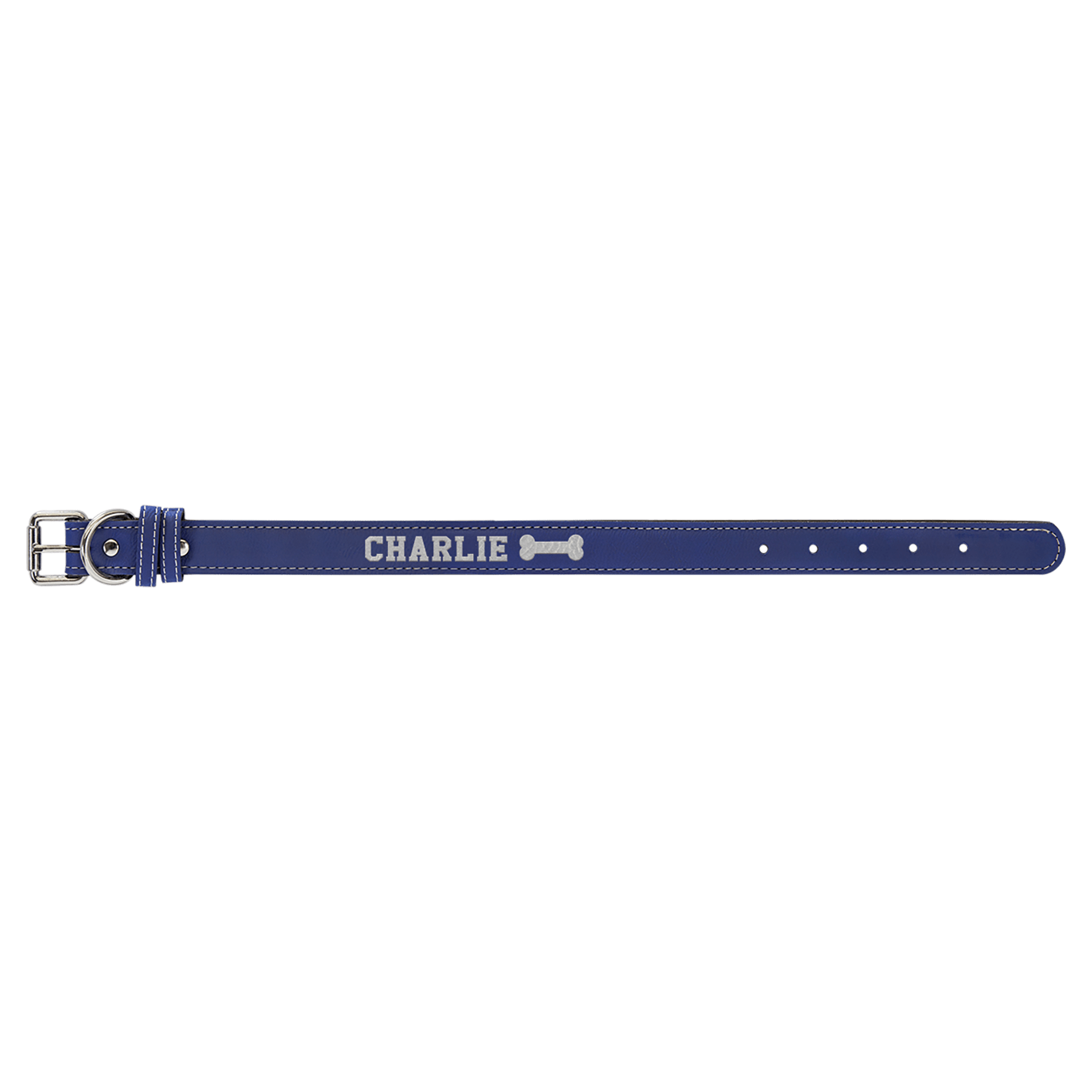 Personalized Blue/Silver Small Leatherette Dog Collar - Leatherette