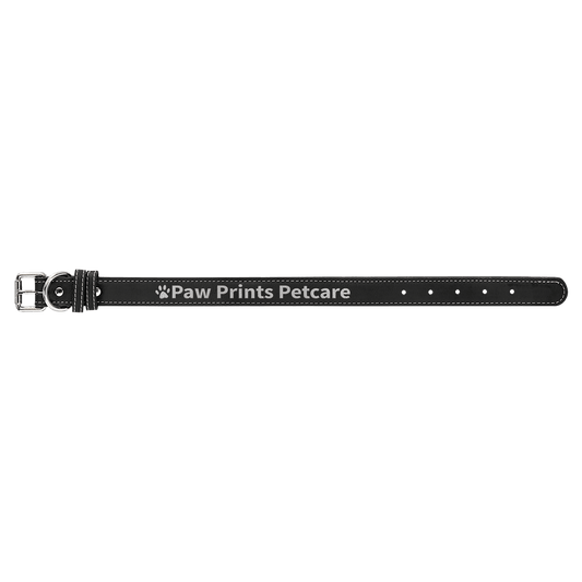 Personalized Black/Silver Medium Leatherette Dog Collar - Leatherette