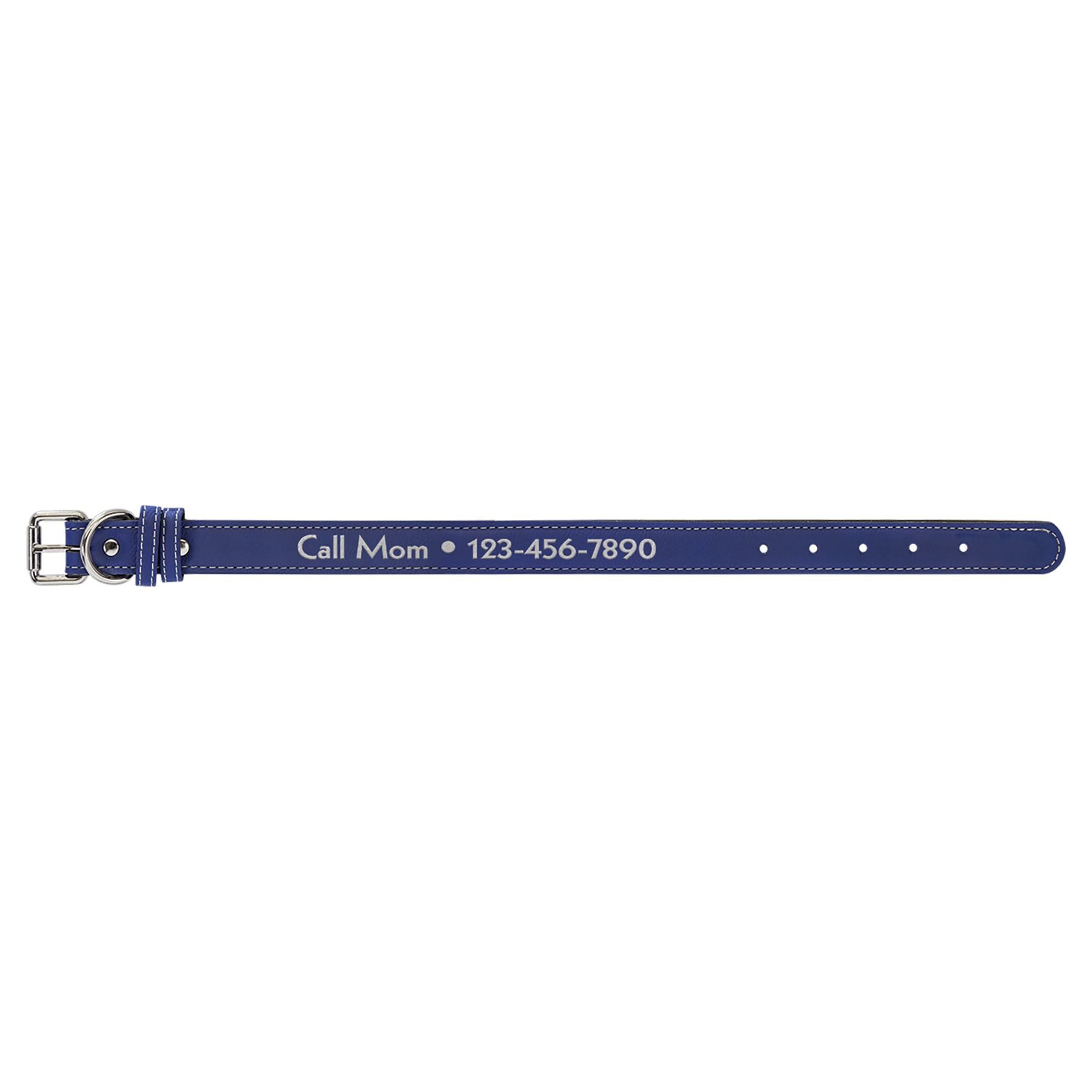 Personalized Blue/Silver Medium Leatherette Dog Collar - Leatherette