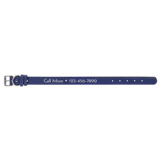 Personalized Blue/Silver Medium Leatherette Dog Collar - Leatherette