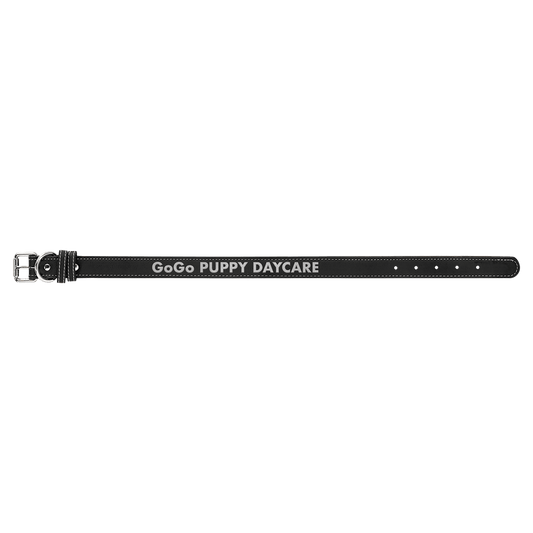 Personalized Black/Silver Large Leatherette Dog Collar - Leatherette