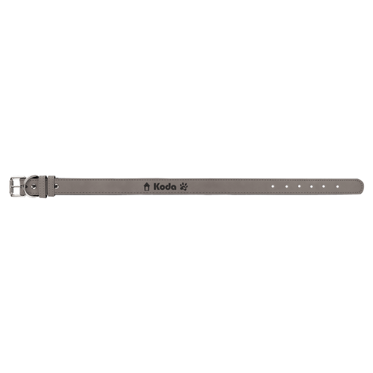 Personalized Gray Extra Large Leatherette Dog Collar - Leatherette