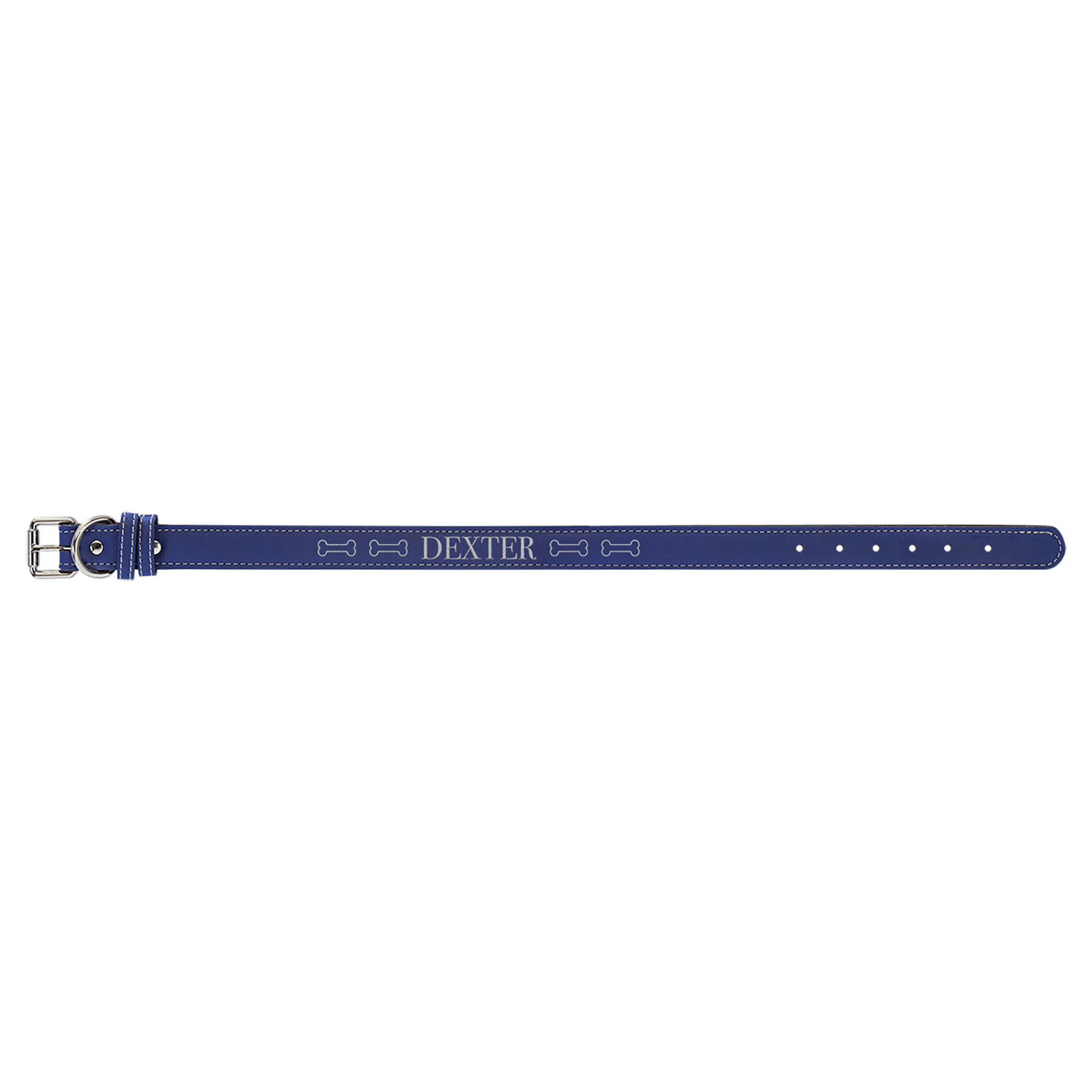 Personalized Blue/Silver Extra Large Leatherette Dog Collar - Leatherette