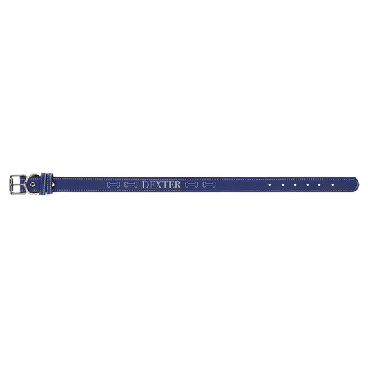 Personalized Blue/Silver Extra Large Leatherette Dog Collar - Leatherette