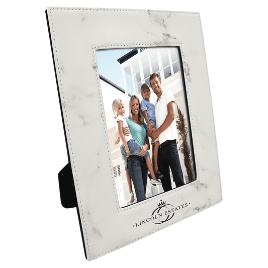 White Marble Leatherette Photo Personalized Photo Frame - Leatherette