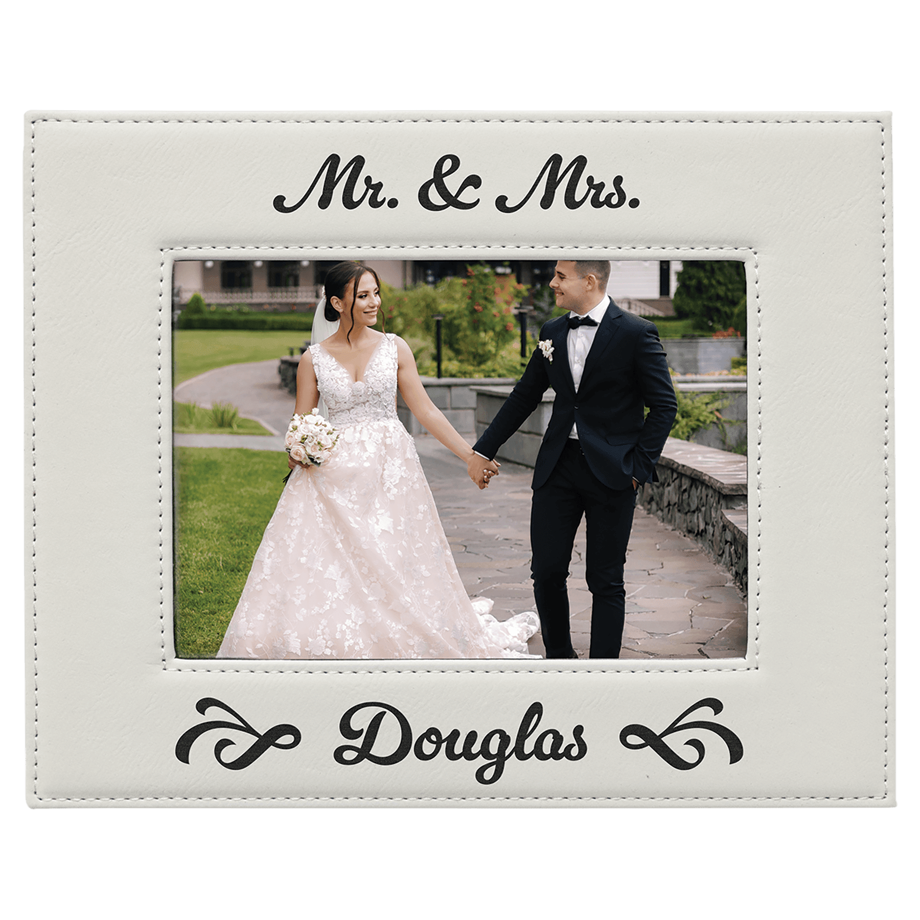 White Leatherette Photo Personalized Photo Frame - Leatherette