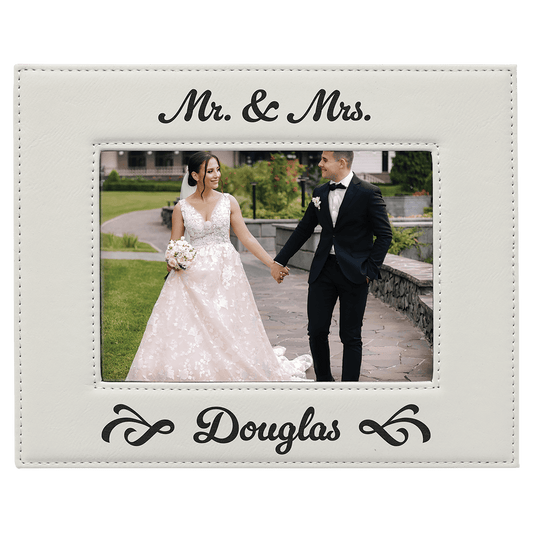 White Leatherette Photo Personalized Photo Frame - Leatherette