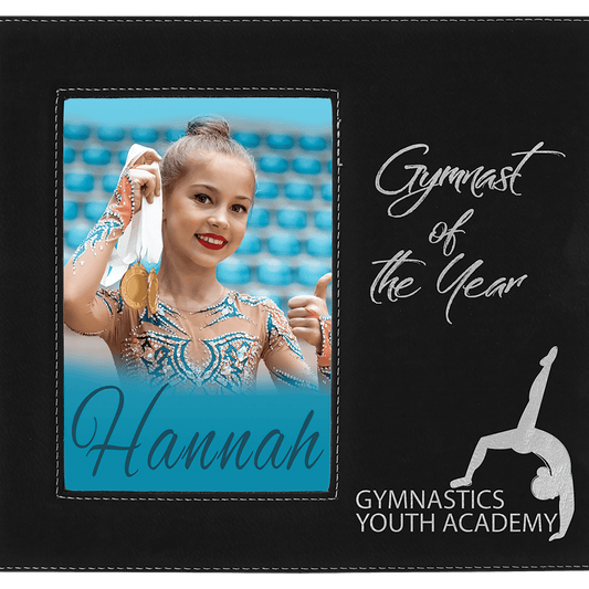 Black/Silver Leatherette Photo Personalized Photo Frame with Large Engraving Area - Leatherette