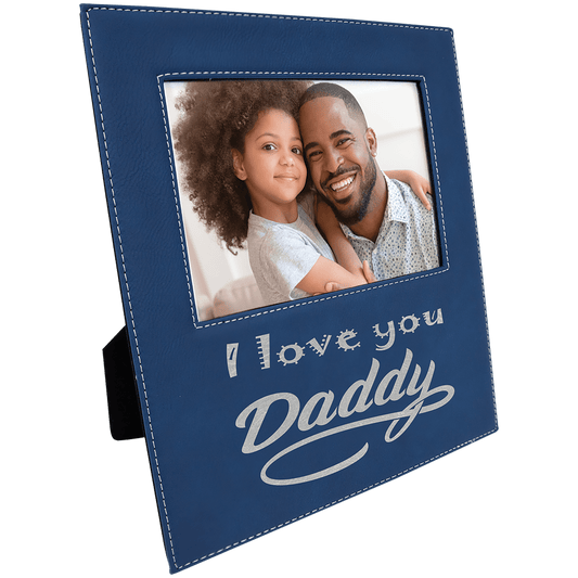 Blue/Silver Leatherette Photo Personalized Photo Frame with Large Engraving Area - Leatherette