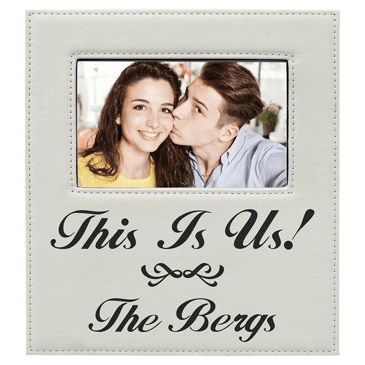 White Leatherette 4x6 Photo Personalized Photo Frame with Large Engraving Area - Leatherette