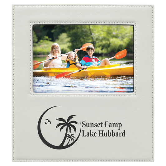 White Leatherette Photo Personalized Photo Frame with Large Engraving Area - Leatherette