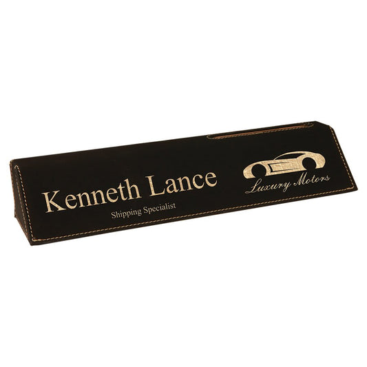 Black/Gold Leatherette Personalized Desk Wedge with Business Card Holder - Leatherette