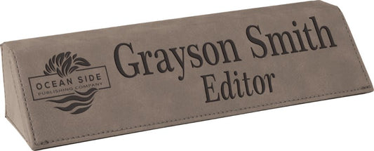 Gray Leatherette Personalized Desk Wedge - Leatherette