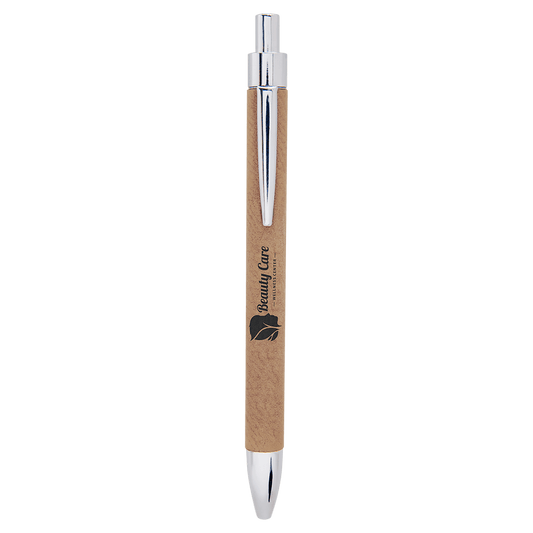 Personalized Light Brown Leatherette Ballpoint Pen - Leatherette