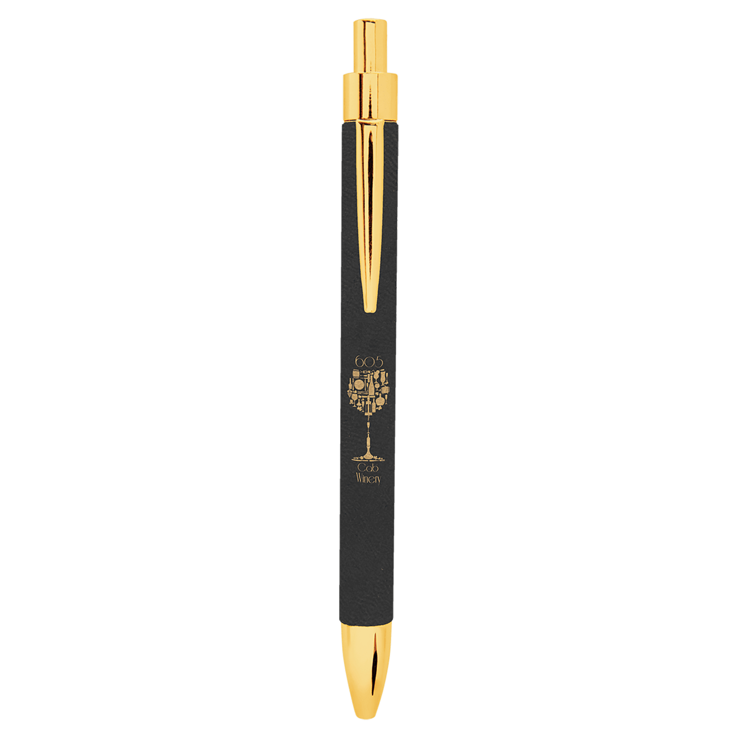 Personalized Black/Gold Leatherette Ballpoint Pen - Leatherette