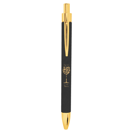 Personalized Black/Gold Leatherette Ballpoint Pen - Leatherette