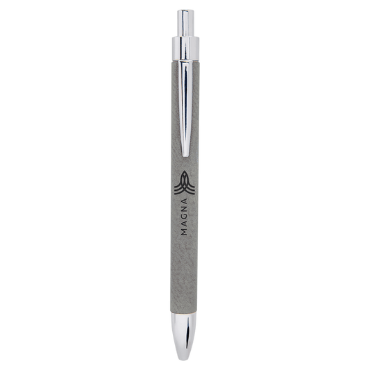 Personalized Gray Leatherette Ballpoint Pen - Leatherette