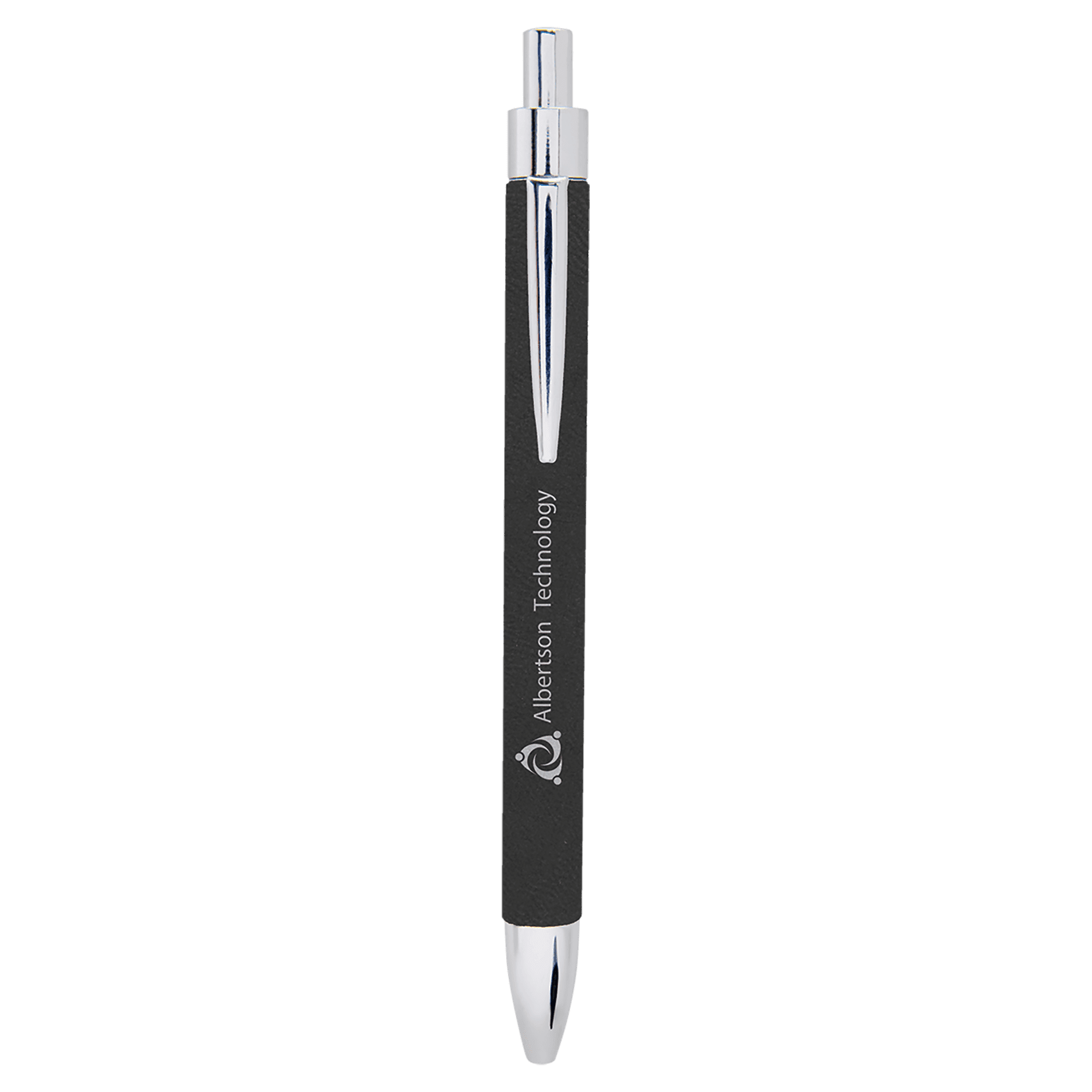 Personalized Black/Silver Leatherette Ballpoint Pen - Leatherette