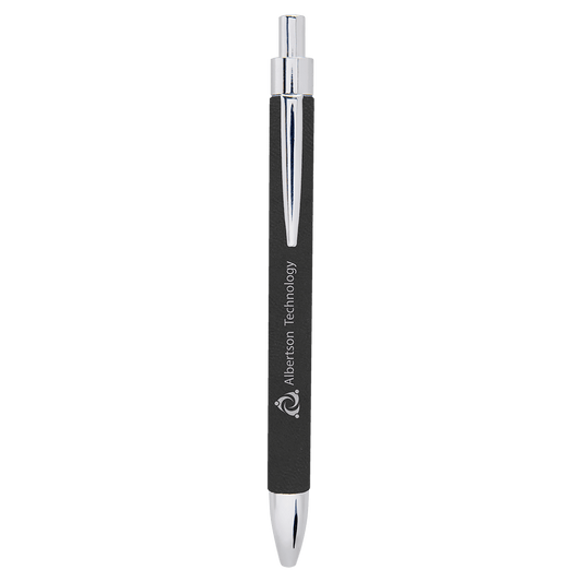 Personalized Black/Silver Leatherette Ballpoint Pen - Leatherette