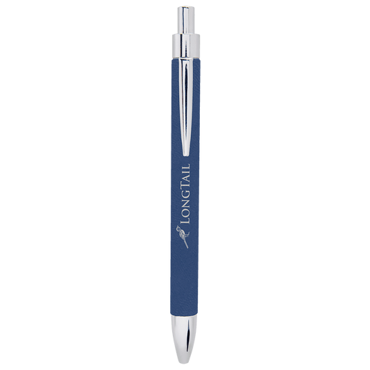 Personalized Blue/Silver Leatherette Ballpoint Pen - Leatherette