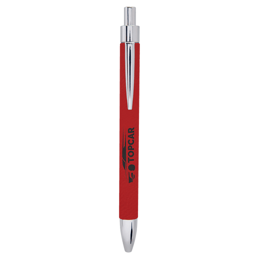 Personalized Red Leatherette Ballpoint Pen - Leatherette