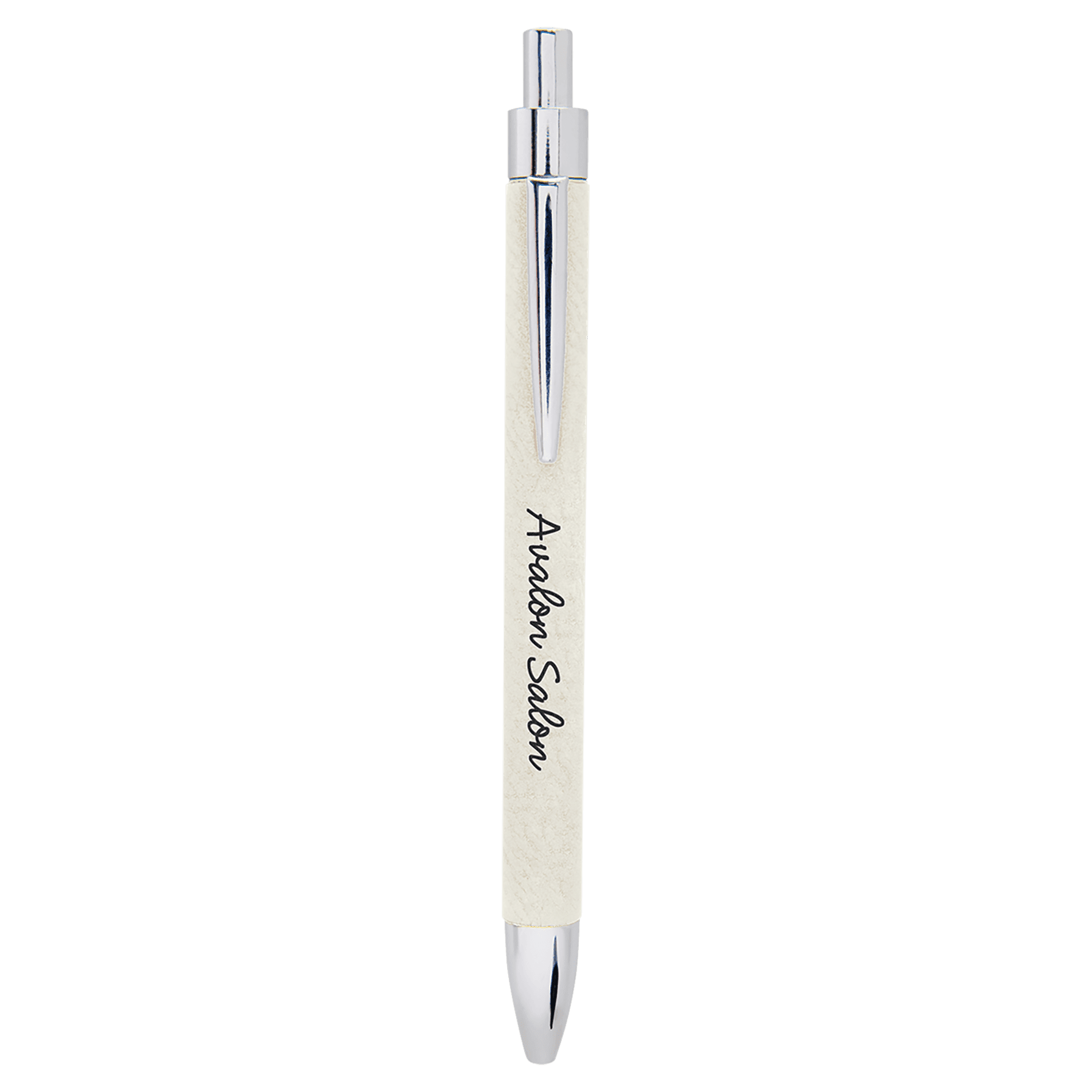 Personalized White Leatherette Ballpoint Pen - Leatherette