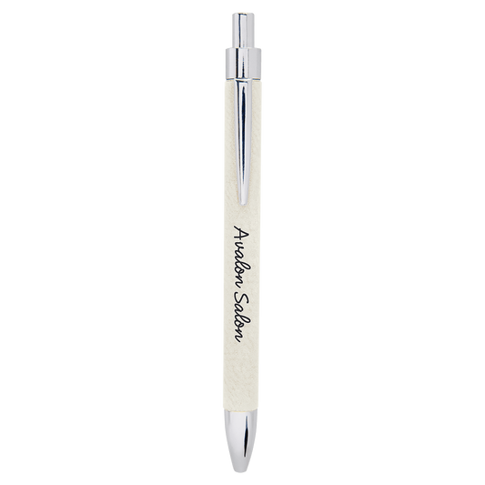 Personalized White Leatherette Ballpoint Pen - Leatherette