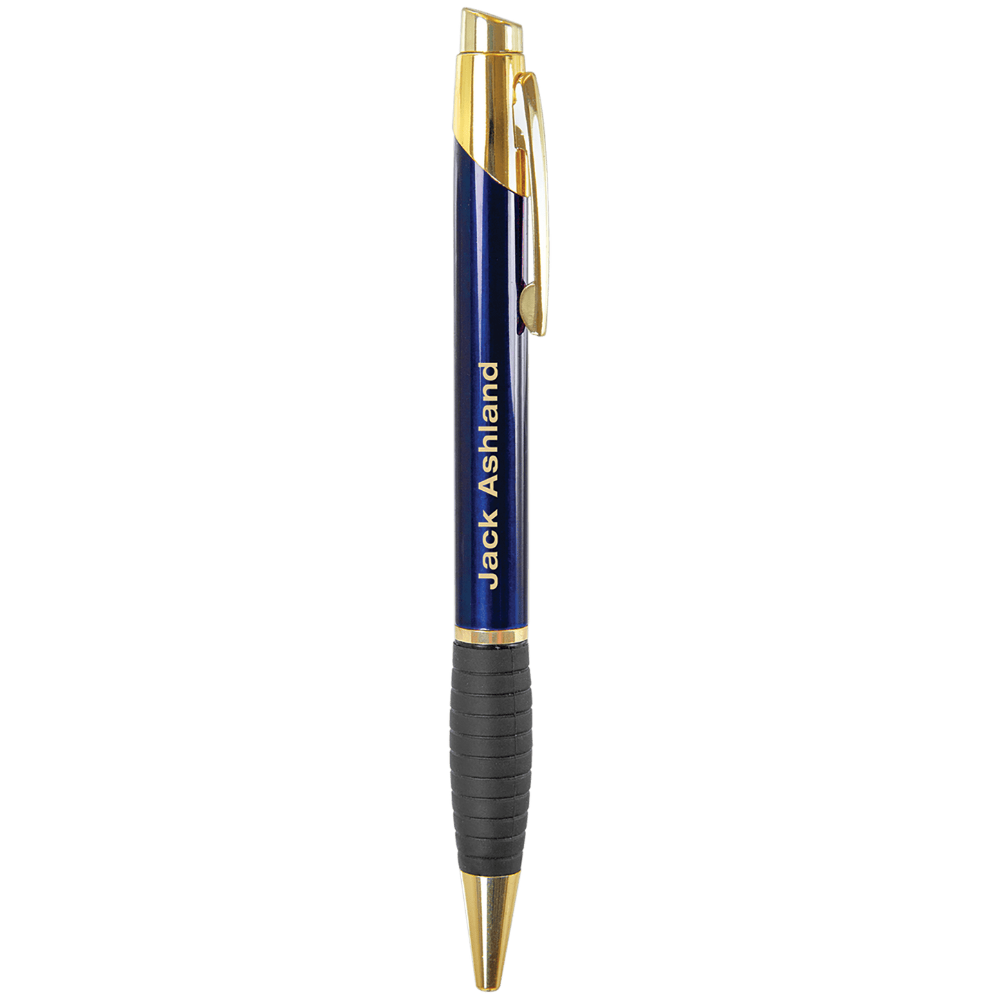 Personalized Blue Anodized Aluminum Ballpoint Pen with Rubber Gripper