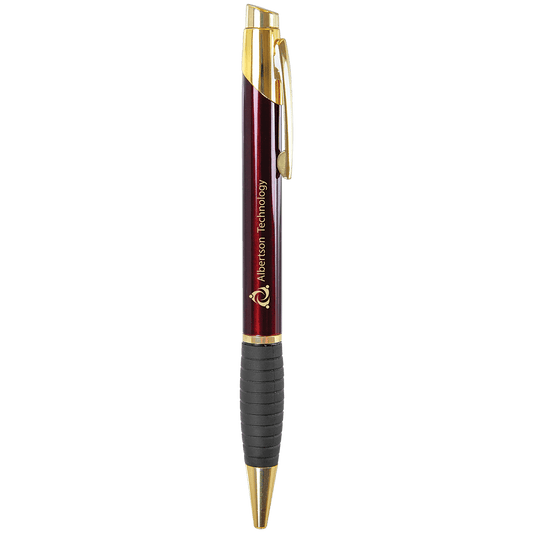 Personalized Burgundy Anodized Aluminum Ballpoint Pen with Rubber Gripper
