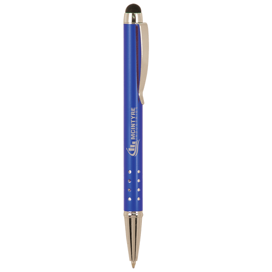 Personalized Gloss Blue Anodized Aluminum Ballpoint Pen with Stylus