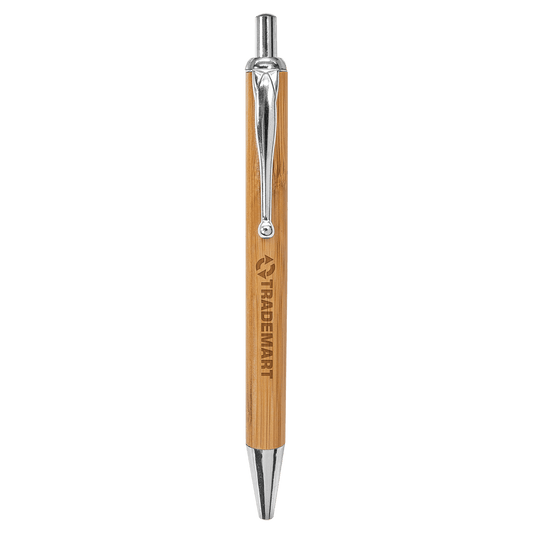 Personalized Bamboo Ballpoint Pen with Silver Trim