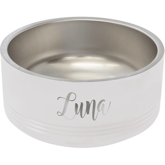 Personalized White 32 oz. Polar Camel Powder Coated Stainless Steel Dog Bowl