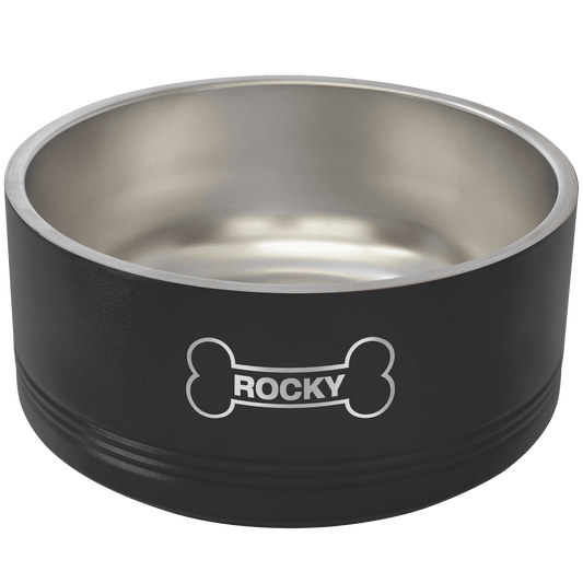 Personalized Black 64 oz. Polar Camel Powder Coated Stainless Steel Dog Bowl