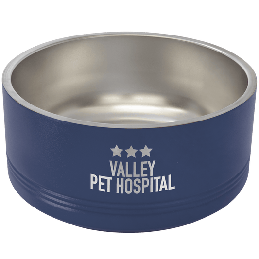 Personalized Navy Blue 64 oz. Polar Camel Powder Coated Stainless Steel Dog Bowl