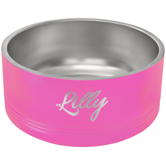 Personalized Pink 64 oz. Polar Camel Powder Coated Stainless Steel Dog Bowl