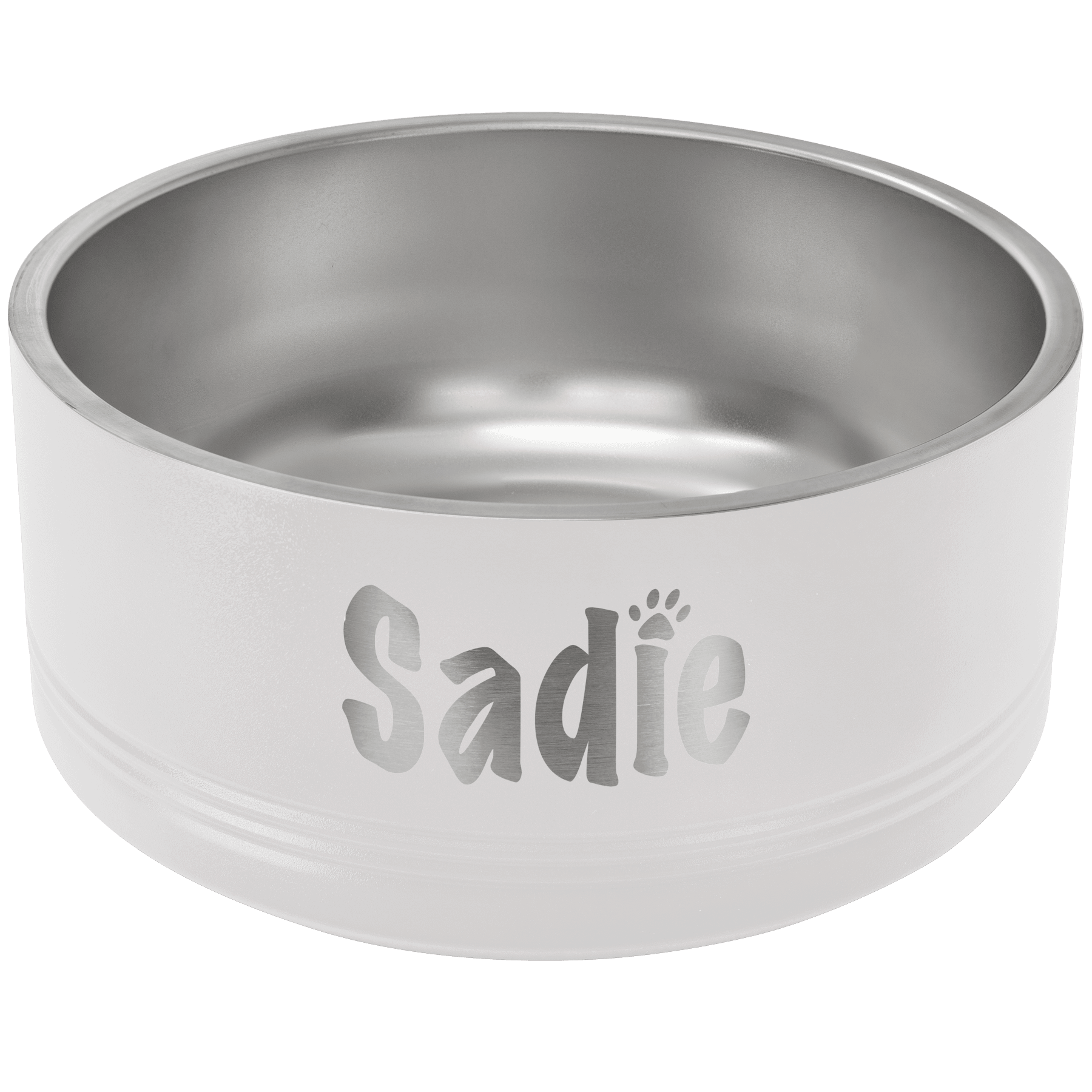 Personalized White 64 oz. Polar Camel Powder Coated Stainless Steel Dog Bowl