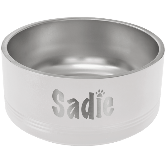Personalized White 64 oz. Polar Camel Powder Coated Stainless Steel Dog Bowl