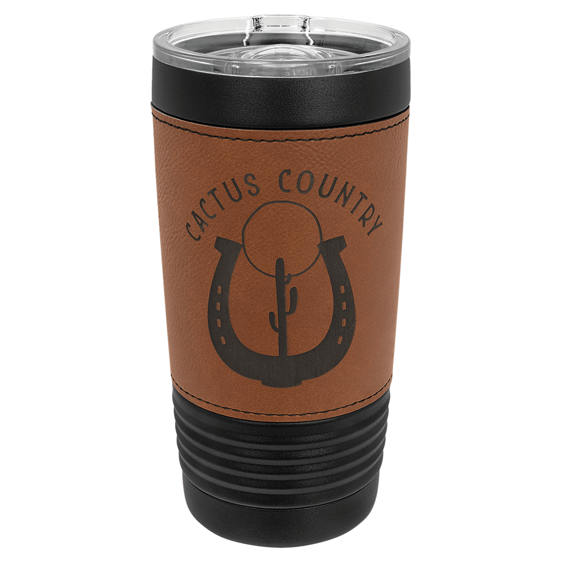 Custom Black with Rawhide Leatherette Wrapped 20 oz. Polar Camel with Slider Lid