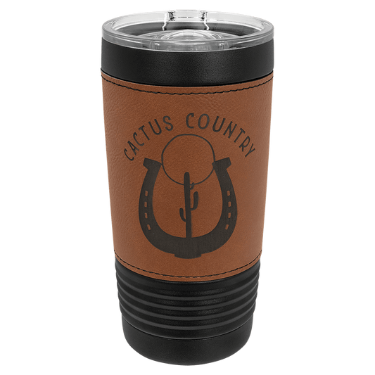 Custom Black with Rawhide Leatherette Wrapped 20 oz. Polar Camel with Slider Lid