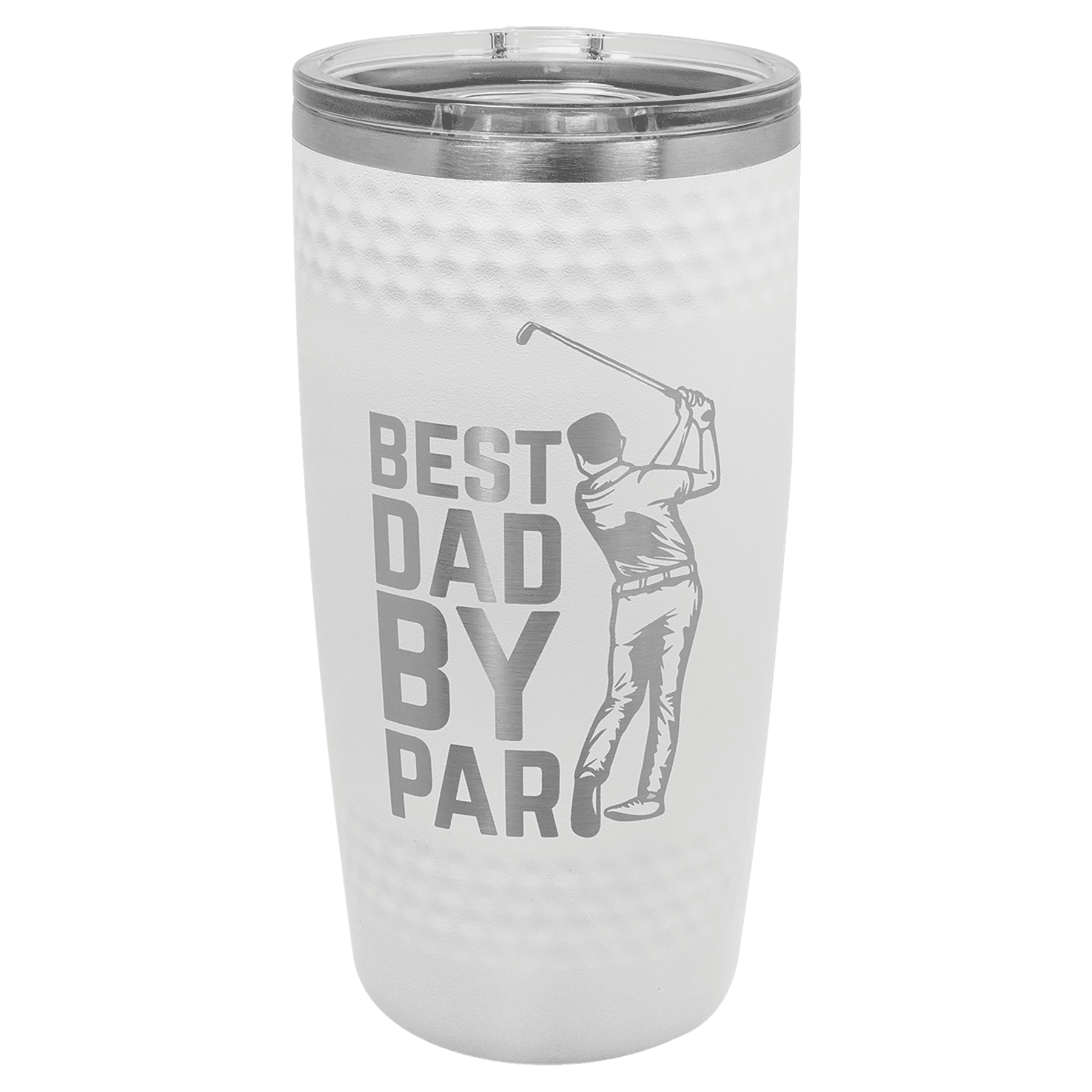 20 oz. White Golf Custom Laser Engraved Tumbler with Dimples and Slider Lid