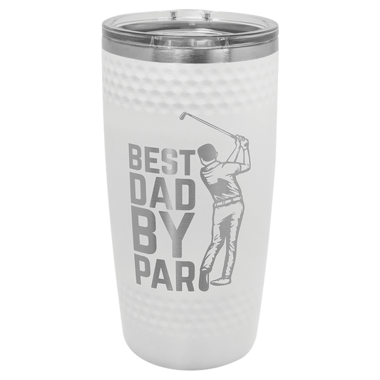 20 oz. White Golf Custom Laser Engraved Tumbler with Dimples and Slider Lid