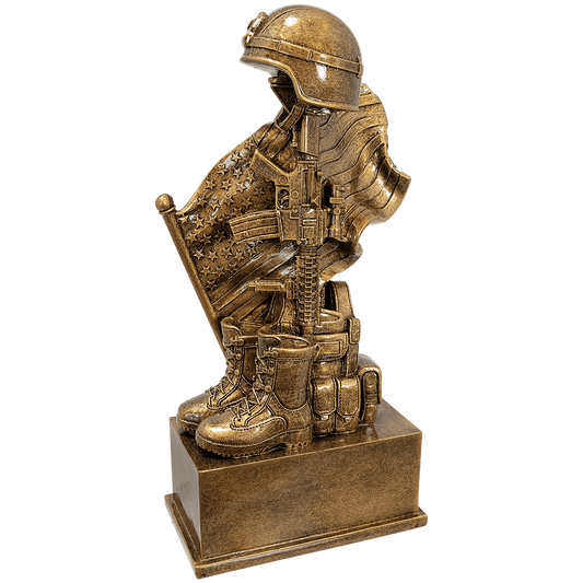 Personalized Antique Gold Military Resin Hlemet on Rifle